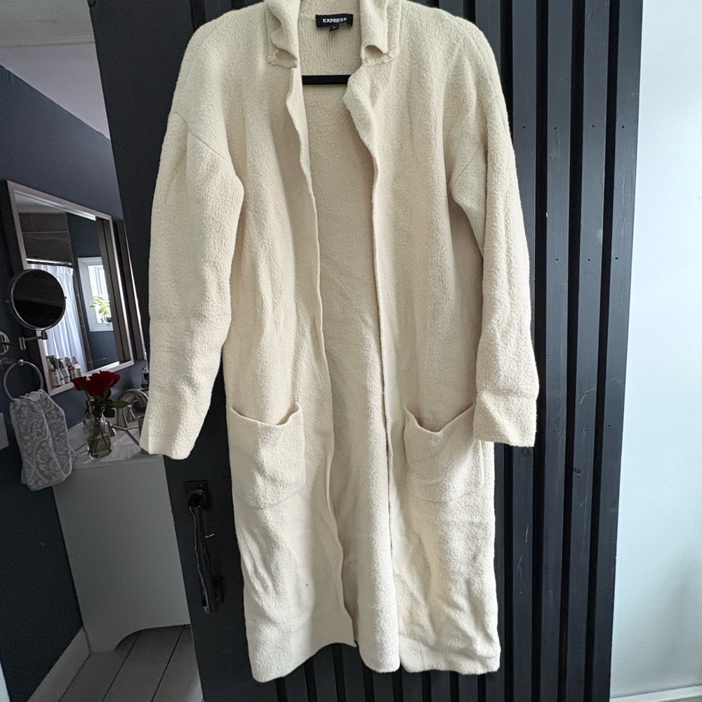 Cream Longline Coat with Pockets
